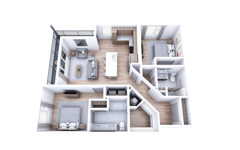 Floor plan for 2 beds, 2 baths, 1104 sqft